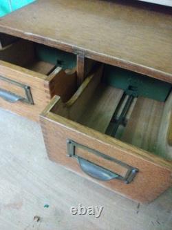 Vintage Oak 2-Drawer Library Index Card Card Box Brass Handles Utility