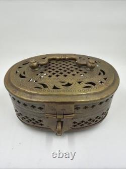 Vintage Old Antique Brass Fine Jail Cut Work Oval Shape Beautiful Jewelry Box