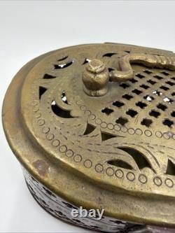 Vintage Old Antique Brass Fine Jail Cut Work Oval Shape Beautiful Jewelry Box