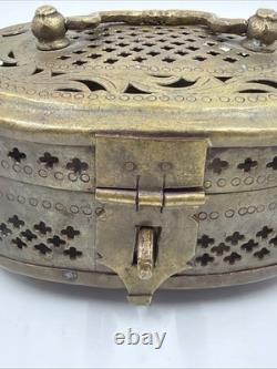 Vintage Old Antique Brass Fine Jail Cut Work Oval Shape Beautiful Jewelry Box