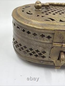 Vintage Old Antique Brass Fine Jail Cut Work Oval Shape Beautiful Jewelry Box