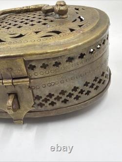 Vintage Old Antique Brass Fine Jail Cut Work Oval Shape Beautiful Jewelry Box