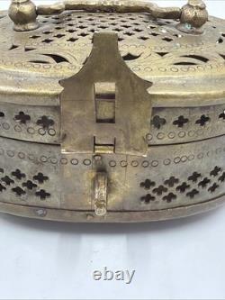 Vintage Old Antique Brass Fine Jail Cut Work Oval Shape Beautiful Jewelry Box