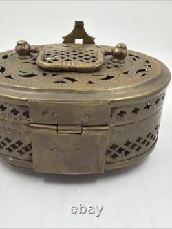 Vintage Old Antique Brass Fine Jail Cut Work Oval Shape Beautiful Jewelry Box