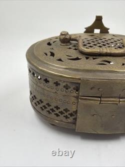 Vintage Old Antique Brass Fine Jail Cut Work Oval Shape Beautiful Jewelry Box