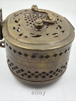 Vintage Old Antique Brass Fine Jail Cut Work Oval Shape Beautiful Jewelry Box