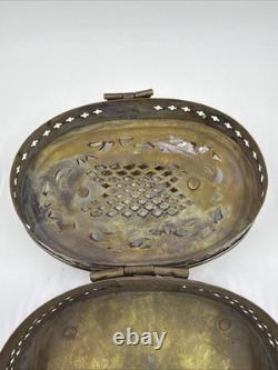 Vintage Old Antique Brass Fine Jail Cut Work Oval Shape Beautiful Jewelry Box
