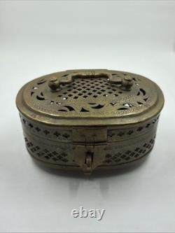 Vintage Old Antique Brass Fine Jail Cut Work Oval Shape Beautiful Jewelry Box