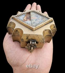 Vintage Old Antique Brass Hand Made Glass Painted Multiuse Beautiful Jewelry Box