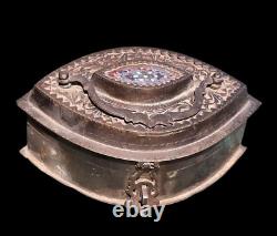 Vintage Old Antique Brass Hand Made Glass Painted Multiuse Islamic Jewelry Box