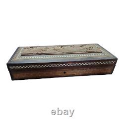 Vintage Old Antique Fine Bird Embossed & Cannel Bone Engraved Wooden Jewelry Box