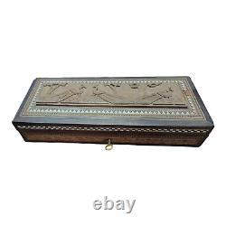 Vintage Old Antique Fine Bird Embossed & Cannel Bone Engraved Wooden Jewelry Box