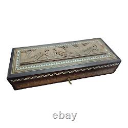 Vintage Old Antique Fine Bird Embossed & Cannel Bone Engraved Wooden Jewelry Box