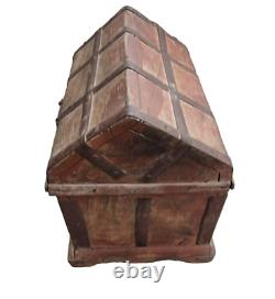 Vintage Old Antique Iron & Brass Work Rare Hut Shape Wooden Money / Jewelry Box