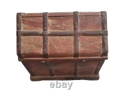 Vintage Old Antique Iron & Brass Work Rare Hut Shape Wooden Money / Jewelry Box