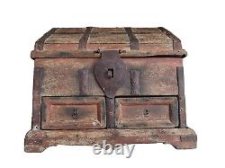 Vintage Old Antique Iron & Brass Work Rare Hut Shape Wooden Money / Jewelry Box