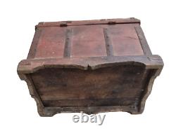 Vintage Old Antique Iron & Brass Work Rare Hut Shape Wooden Money / Jewelry Box