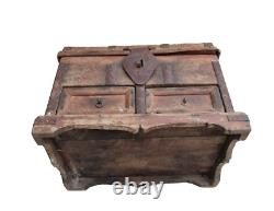 Vintage Old Antique Iron & Brass Work Rare Hut Shape Wooden Money / Jewelry Box