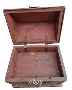 Vintage Old Antique Iron & Brass Work Rare Hut Shape Wooden Money / Jewelry Box