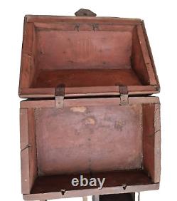 Vintage Old Antique Iron & Brass Work Rare Hut Shape Wooden Money / Jewelry Box