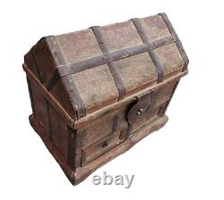 Vintage Old Antique Iron & Brass Work Rare Hut Shape Wooden Money / Jewelry Box