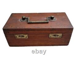 Vintage Old Antique Wood Brass Fittings Slide Lock System Wooden Jewelry Box