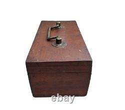 Vintage Old Antique Wood Brass Fittings Slide Lock System Wooden Jewelry Box