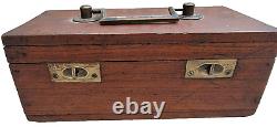 Vintage Old Antique Wood Brass Fittings Slide Lock System Wooden Jewelry Box