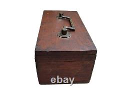 Vintage Old Antique Wood Brass Fittings Slide Lock System Wooden Jewelry Box