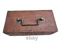 Vintage Old Antique Wood Brass Fittings Slide Lock System Wooden Jewelry Box