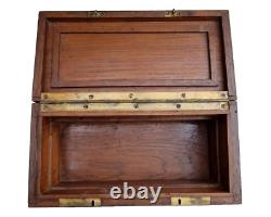 Vintage Old Antique Wood Brass Fittings Slide Lock System Wooden Jewelry Box