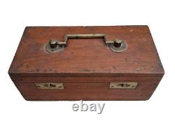 Vintage Old Antique Wood Brass Fittings Slide Lock System Wooden Jewelry Box