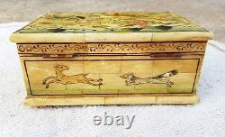 Vintage Old Handmade Jungle Hunting View Bone Fitted Wooden Jewelry Box J98