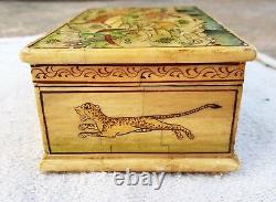 Vintage Old Handmade Jungle Hunting View Bone Fitted Wooden Jewelry Box J98