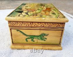 Vintage Old Handmade Jungle Hunting View Bone Fitted Wooden Jewelry Box J98