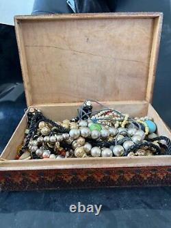 Vintage Old Lot Collectibles Jewelry Necklaces Beads Silver Plastics Box Set