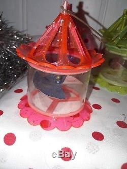 Vintage Original Box 12 Birdcage Spinner Twinkler Plastic Motion Xmas Ornaments