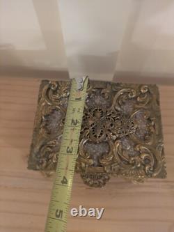 Vintage Ornate Brass Casket Jewelry Box, Mid Century French Style Trinket Box