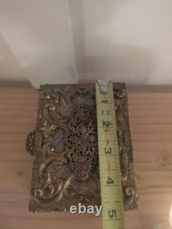 Vintage Ornate Brass Casket Jewelry Box, Mid Century French Style Trinket Box