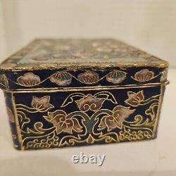 Vintage Ornate Cloisonne Enameled Floral Gold Guilded Jewlery Box