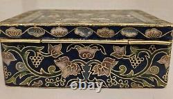 Vintage Ornate Cloisonne Enameled Floral Gold Guilded Jewlery Box