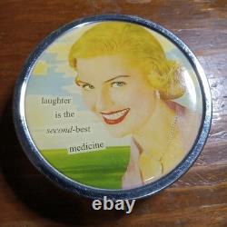 Vintage Ornate Silver Tone Trinket Pill Box Blonde Model With Saying Nice