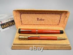 Vintage PARKER Duofold Senior BIG RED Fountain Pen Pencil set 14K Fine nib BOXED