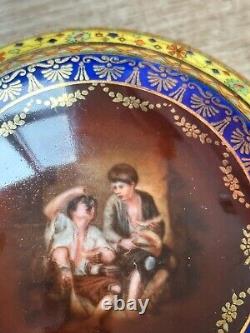 Vintage Painted Porcelain Bowl Pottery Czechoslovakia Murillo Grape Beggar Boys