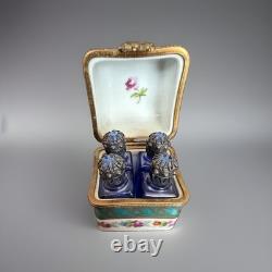 Vintage Parisian Limoges Porcelain Trinket & Perfume Box Complete Set