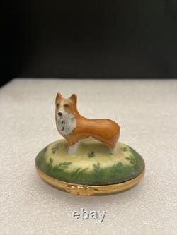 Vintage Peint Main France Artoria Limoges Welsh Corgi Dog Trinket Box