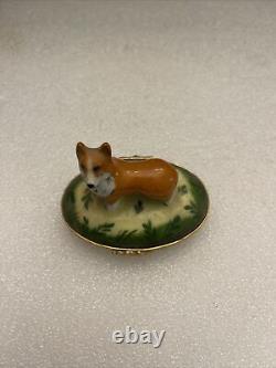 Vintage Peint Main France Artoria Limoges Welsh Corgi Dog Trinket Box