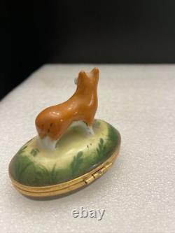 Vintage Peint Main France Artoria Limoges Welsh Corgi Dog Trinket Box