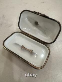 Vintage Peint Main Limoges France Trinket Box Dog And Bone