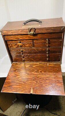 Vintage Pine Grain Box 9 Drawer Pine Wood Machinist Chest Tool tackle Box